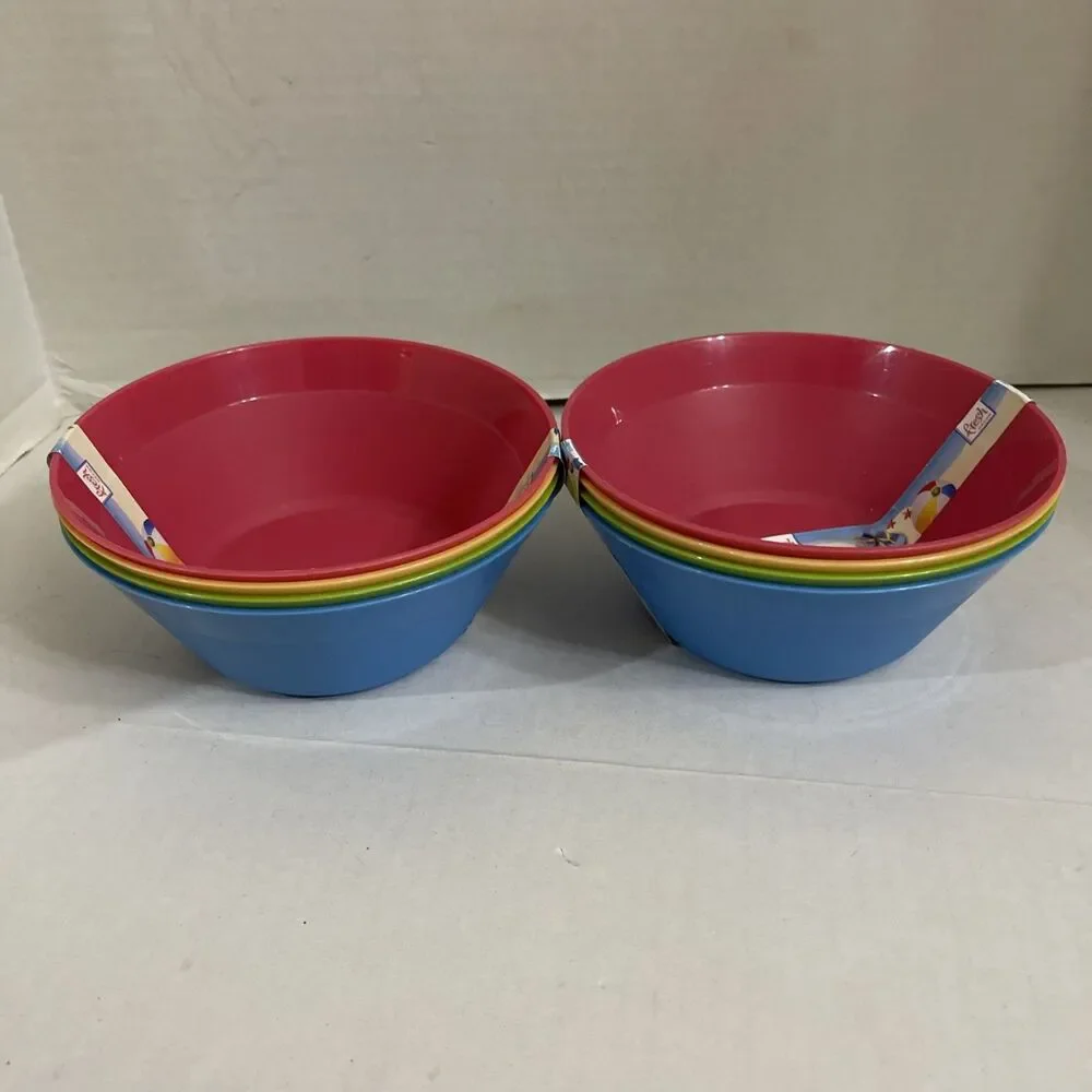 Newport Salad Snack Bowls Rainbow Stacking 6.5” 8 Bowls Total 2 Sets Made In USA